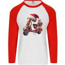Christmas Scooter Xmas Hat MOD Moped Mens L/S Baseball T-Shirt White/Red