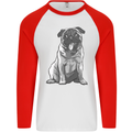 A Happy Pug Funny Dog Funny Mens L/S Baseball T-Shirt White/Red