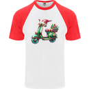 Scooter Christmas Hat MOD Moped Xmas Mens S/S Baseball T-Shirt White/Red