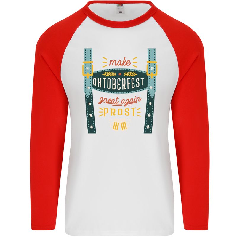 Make Oktoberfest Great Again Funny Beer Mens L/S Baseball T-Shirt White/Red