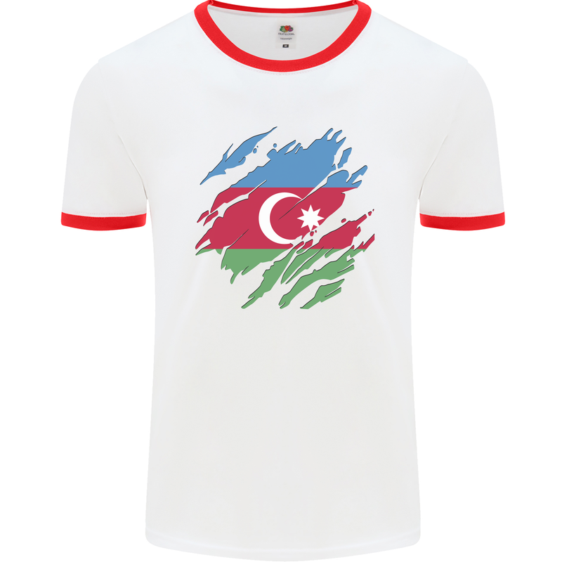 Torn Azerbaijan Flag Azerbaijani Day Football Mens Ringer T-Shirt White/Red