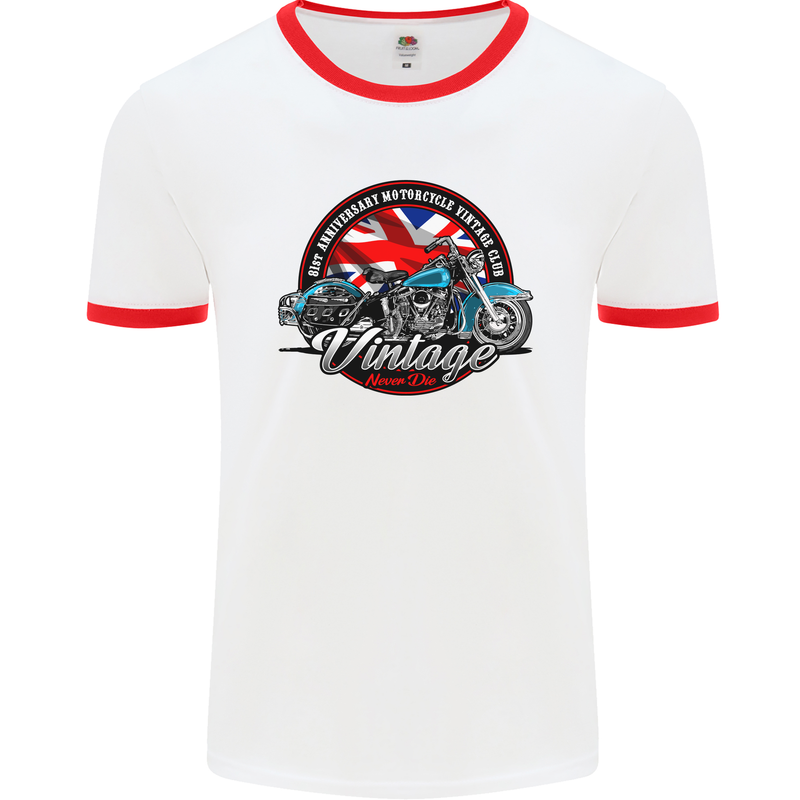 British Motorcycle Union Jack Flag Biker Chopper Mens Ringer T-Shirt White/Red