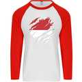 Torn Indonesia Flag Indonesian Day Football Mens L/S Baseball T-Shirt White/Red