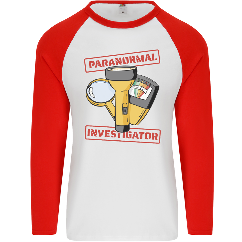 Paranormal Activity Investigator Halloween Mens L/S Baseball T-Shirt White/Red