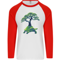 Abstract Tortoise Tree Mens L/S Baseball T-Shirt White/Red
