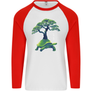 Abstract Tortoise Tree Mens L/S Baseball T-Shirt White/Red