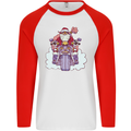 Biker Santa Christmas Motorcycle Motorbike Mens L/S Baseball T-Shirt White/Red