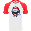 Britain Christmas Skull British UK Flag Union Jack Mens S/S Baseball T-Shirt White/Red