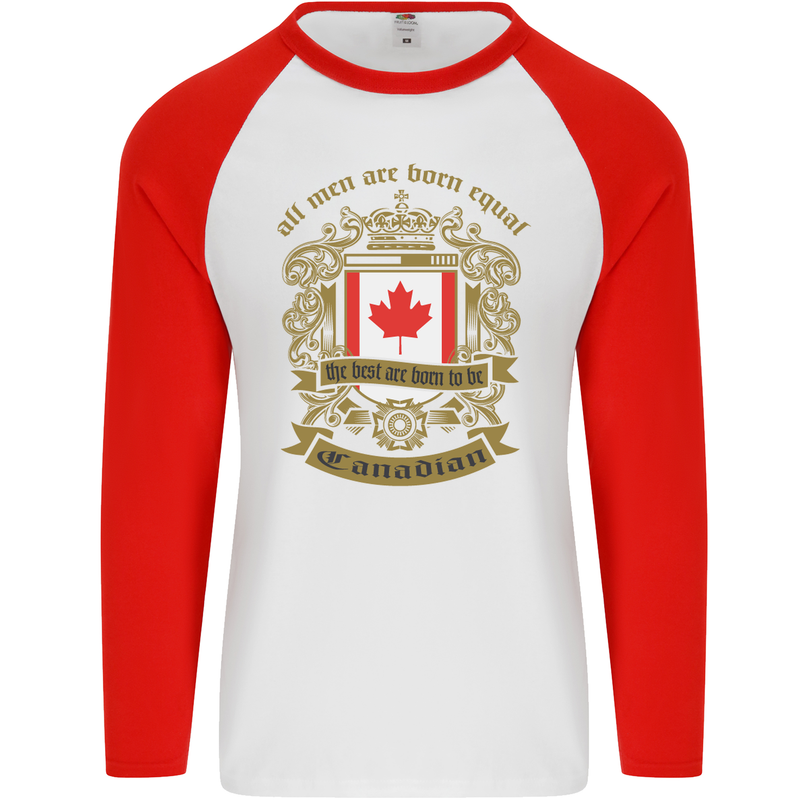 All Men Are Born Equal Canadian Canada Mens L/S Baseball T-Shirt White/Red