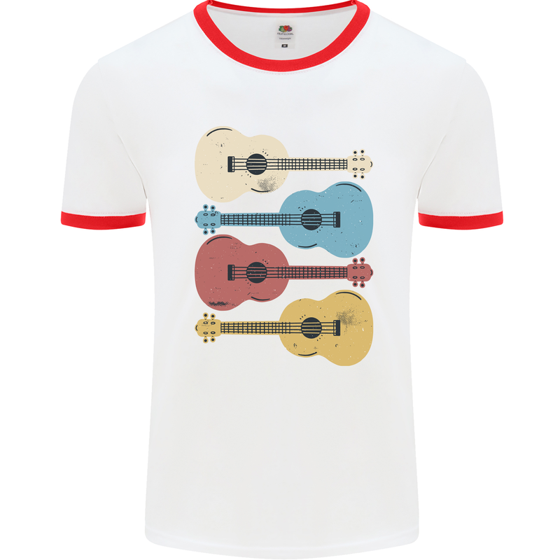 Four Ukulele Guitars Mens Ringer T-Shirt White/Red