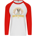 A Boston Terrier Dog Mens L/S Baseball T-Shirt White/Red