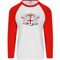 London Coat of Arms England St Georges Day Mens L/S Baseball T-Shirt White/Red