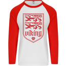 The Vikings Valknut Symbol Lions Valhalla Mens L/S Baseball T-Shirt White/Red