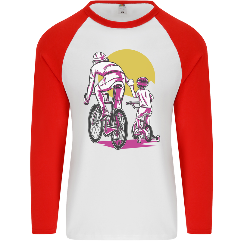 Father & Son Cycling Fathers Day Bicycle Bike Mens L/S Baseball T-Shirt White/Red