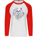 Cthulhu Skull Mens L/S Baseball T-Shirt White/Red