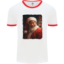Black Santa Claus Christmas Xmas Mens Ringer T-Shirt White/Red