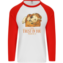 Religion Christianity Bible Trust in Lion Mens L/S Baseball T-Shirt White/Red