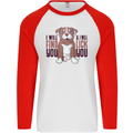 Pitbull I Will Find and Lick You Funny Mens L/S Baseball T-Shirt White/Red