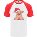 A Happy Christmas Pig Funny Xmas Mens S/S Baseball T-Shirt White/Red