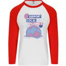 Climate Change Support Your Local Planet Mens L/S Baseball T-Shirt White/Red
