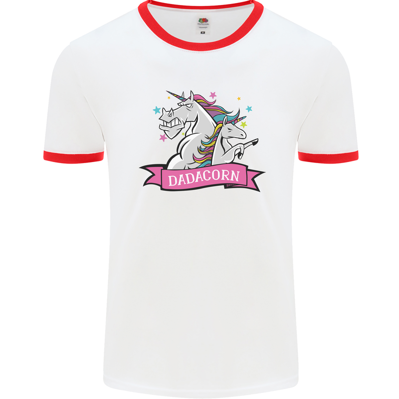 Dadicorn Funny Fathers Day Unicorn Mens Ringer T-Shirt White/Red