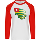 Curled Togo Flag Togolese Day Football Mens L/S Baseball T-Shirt White/Red