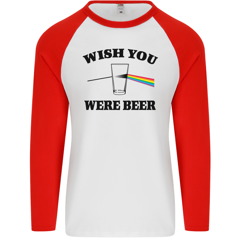 Wish You Were Beer St Patricks Day Alcohol Mens L/S Baseball T-Shirt White/Red