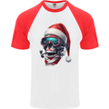 Christmas Scuba Diving Skull Xmas Hat Mens S/S Baseball T-Shirt White/Red