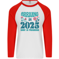 Arriving 2025 New Baby Pregnancy Pregnant Mens L/S Baseball T-Shirt White/Red