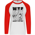 WTF Wheres the Fish Funny Fishing Fisherman Mens L/S Baseball T-Shirt White/Red