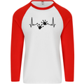Lizard ECG Gekko Pulse Bearded Dragon Mens L/S Baseball T-Shirt White/Red