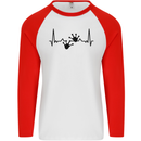 Lizard ECG Gekko Pulse Bearded Dragon Mens L/S Baseball T-Shirt White/Red