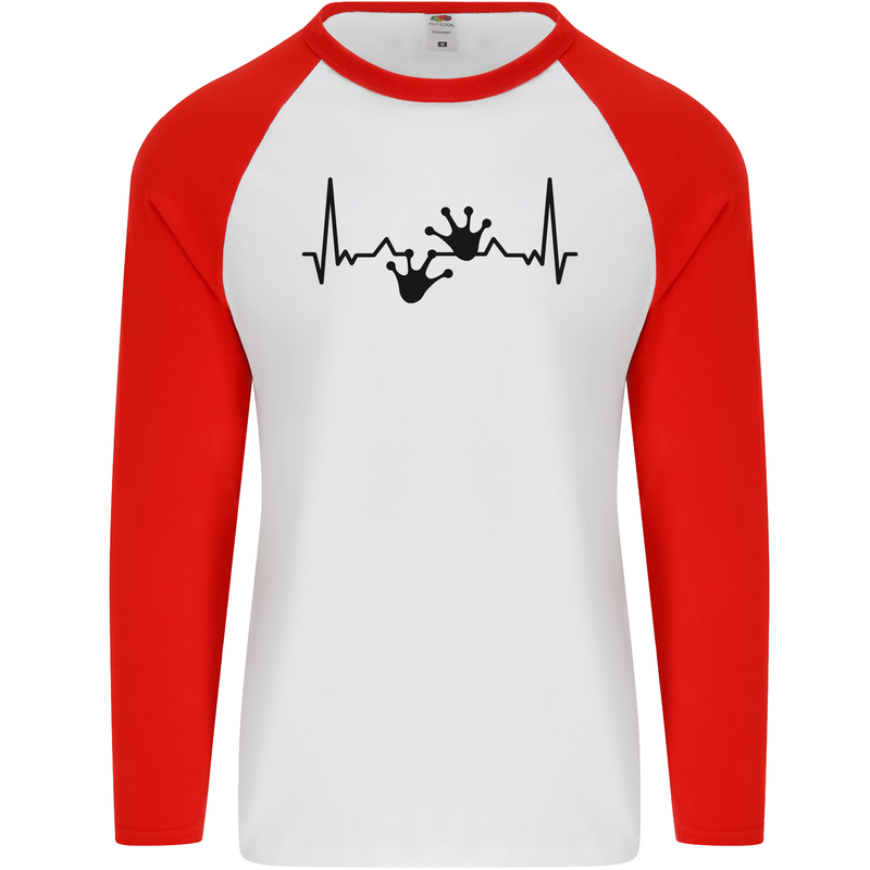Lizard ECG Gekko Pulse Bearded Dragon Mens L/S Baseball T-Shirt White/Red