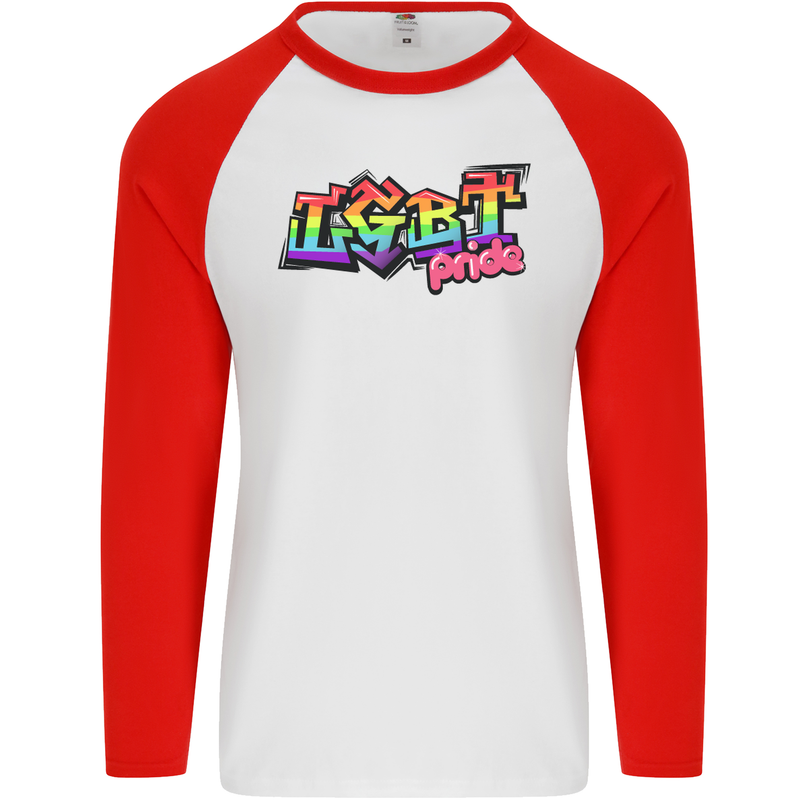 LGBT Gay Pride Day Awareness Mens L/S Baseball T-Shirt White/Red