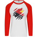 Torn Papua New Guinea Flag Day Football Mens L/S Baseball T-Shirt White/Red