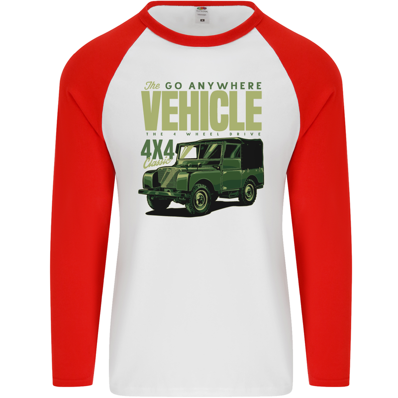 The Go Anywhere Vehicle 4X4 Off Roading Mens L/S Baseball T-Shirt White/Red