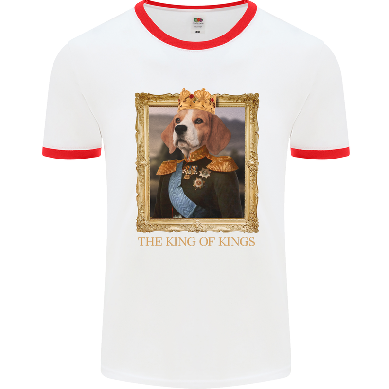 Beagle King Funny Dog Mens Ringer T-Shirt White/Red