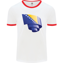 Curled Bosnia and Herzegovina Flag Day Football Mens Ringer T-Shirt White/Red