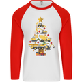 Construction Christmas Tree Digger Lorry Crane Mens L/S Baseball T-Shirt White/Red