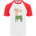 A Christmas Llama Wearing an Xmas Hat Mens S/S Baseball T-Shirt White/Red