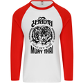 Muay Thai Fighter Warrior MMA Martial Arts Mens L/S Baseball T-Shirt White/Red