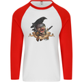 Libertad Skull Freedom Pirate Crow Raven Mens L/S Baseball T-Shirt White/Red