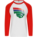 Curled Gambia Flag Gambian Day Football Mens L/S Baseball T-Shirt White/Red