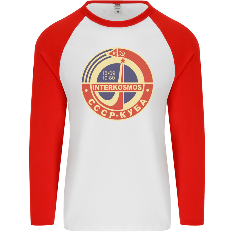 INTERKOSMOS CCCP Logo Soviet Space USSR Mens L/S Baseball T-Shirt White/Red