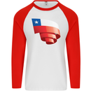 Curled Chile Flag Chilean Day Football Mens L/S Baseball T-Shirt White/Red