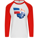 Curled Dominican Republic Flag Dominicanos Day Mens L/S Baseball T-Shirt White/Red