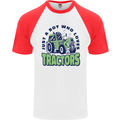 Just a Boy Who Loves Tractors Farmer Mens S/S Baseball T-Shirt White/Red