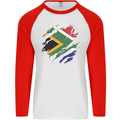 Torn South African Flag Africa Day Football Mens L/S Baseball T-Shirt White/Red