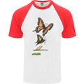 Butterfly Evolution Caterpillar Butterflies Mens S/S Baseball T-Shirt White/Red
