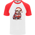 Christmas British Bulldog Union Jack Dog Xmas Mens S/S Baseball T-Shirt White/Red